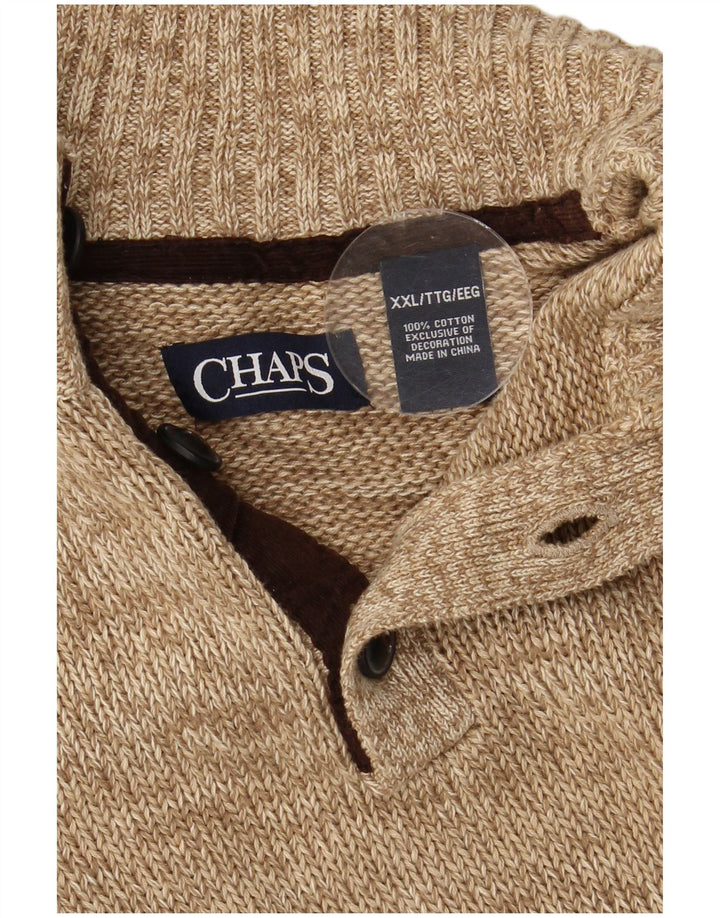 Suéter masculino CHAPS com decote em botão 2XL algodão colorblock bege