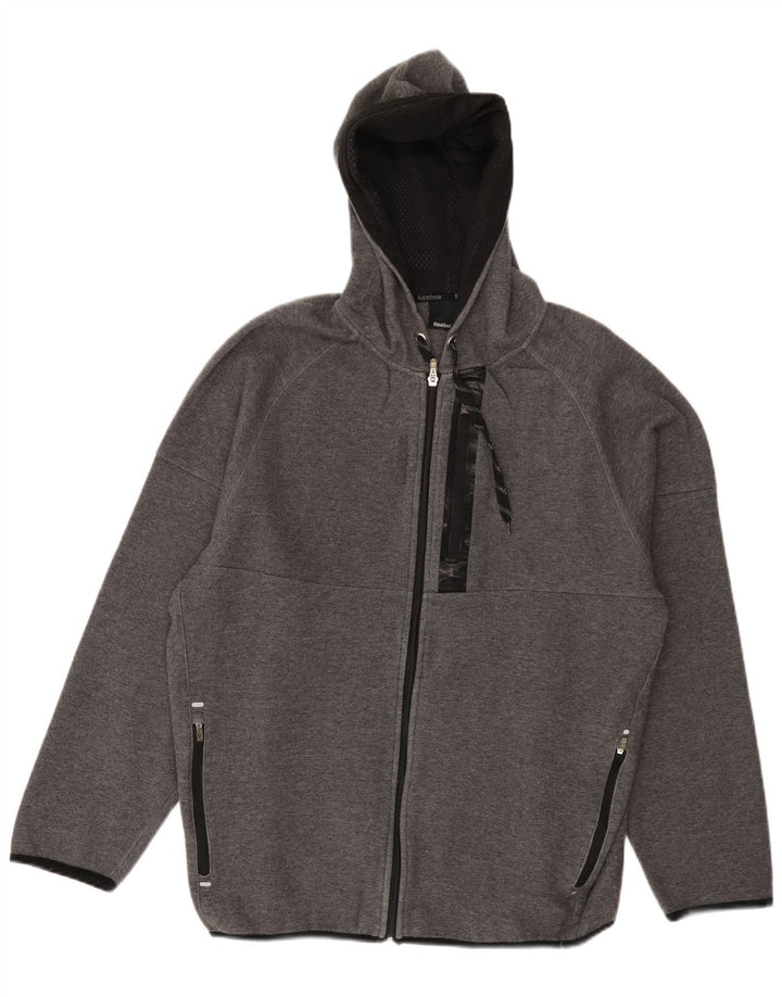 Suéter Reebok masculino com capuz e zíper médio cinza algodão