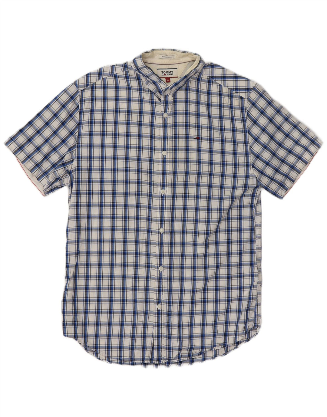 Tommy Hilfiger Camisa masculina regular de manga curta de algodão xadrez azul médio