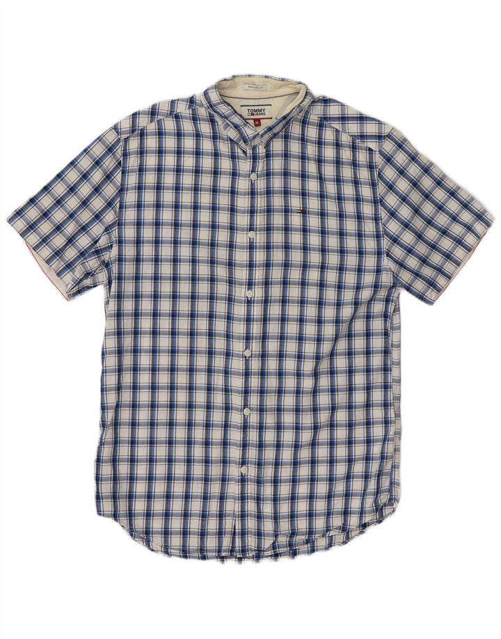 Tommy Hilfiger Camisa masculina regular de manga curta de algodão xadrez azul médio