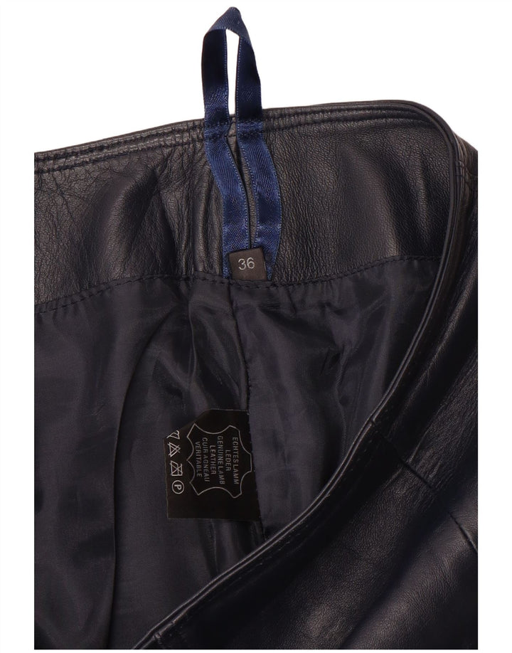 Mini saia de couro feminina vintage UE 36 pequena W28 couro azul marinho