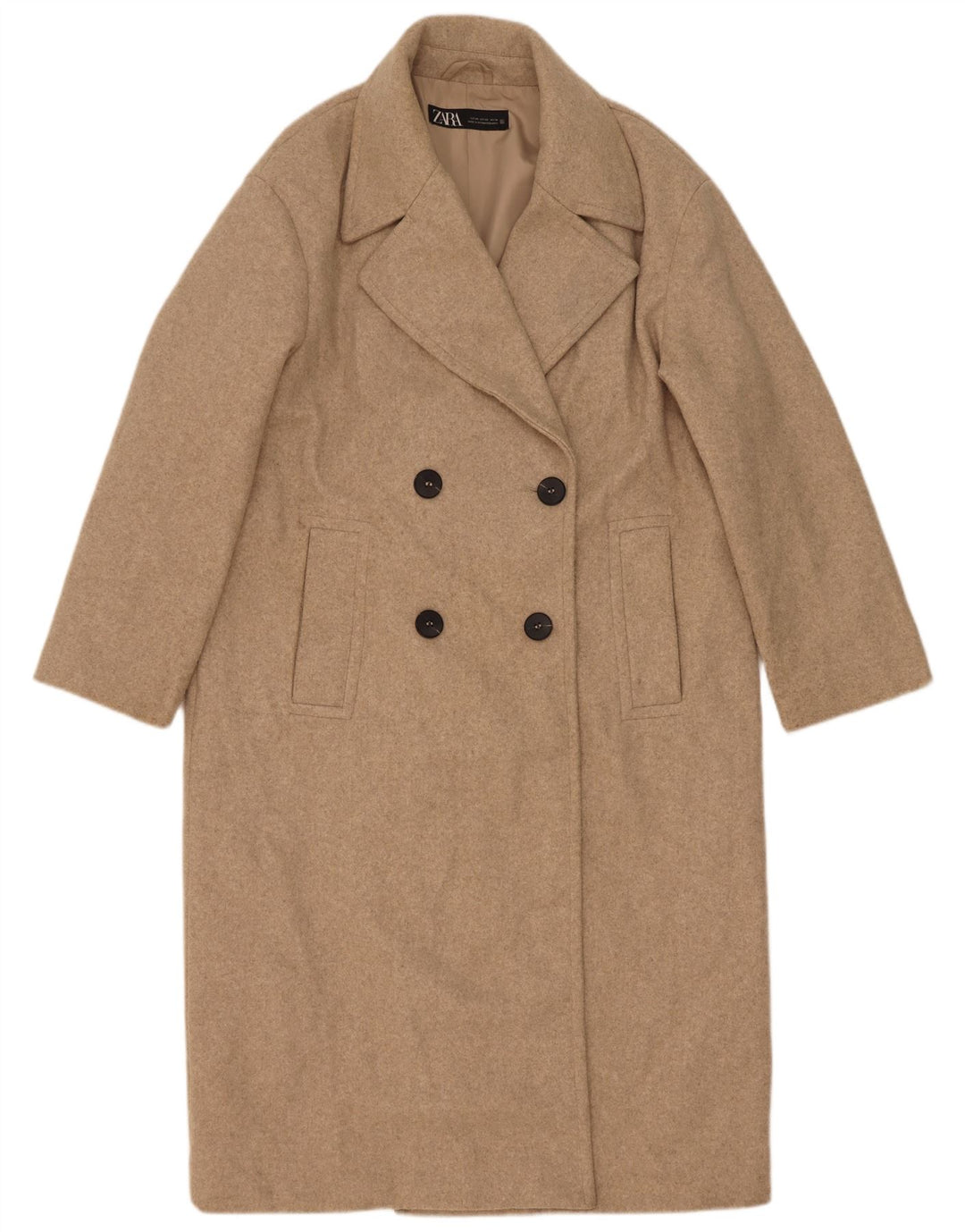 Zara Casaco feminino oversized com peito duplo Reino Unido 6 XS Bege Poliéster