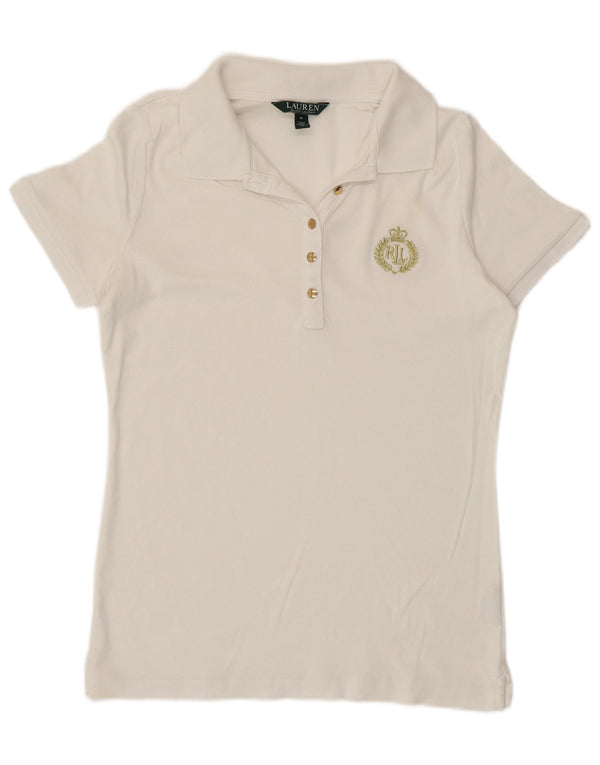 Camisa polo feminina Ralph Lauren UK 12 médio branco