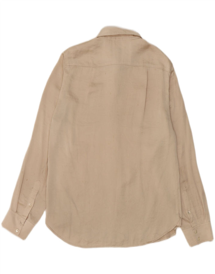 Camisa feminina Jigsaw UK 12 poliéster bege médio
