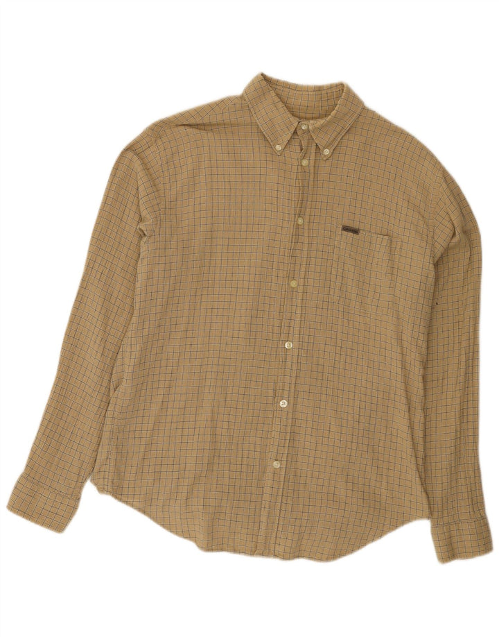 Camisa masculina Calvin Klein grande algodão xadrez bege