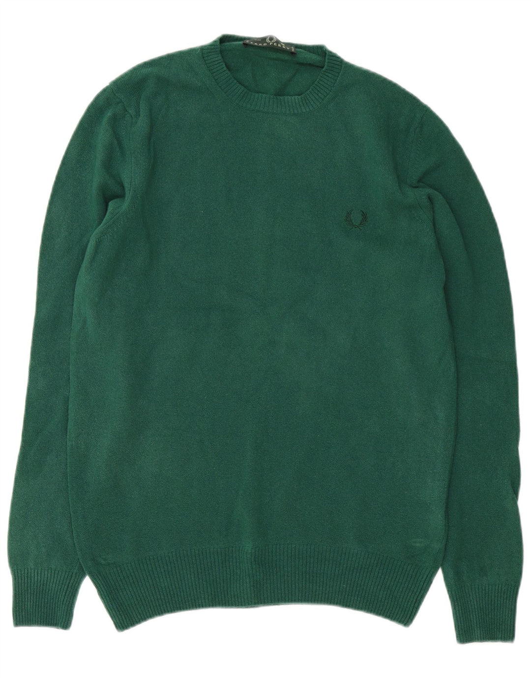 Fred Perry Suéter masculino com gola redonda de lã verde médio