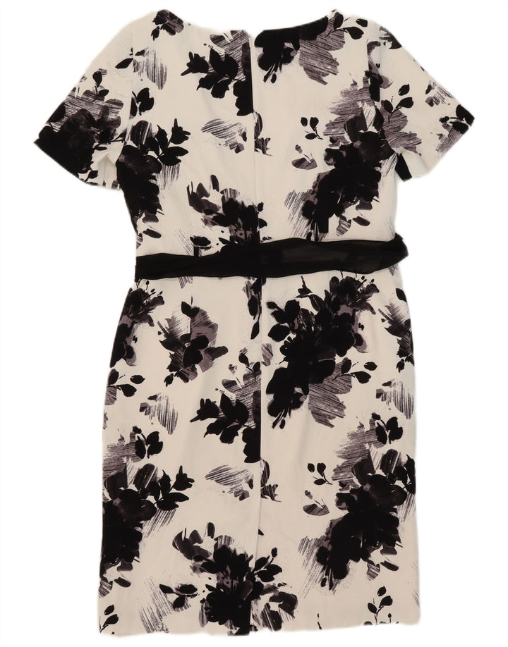 Vestido bainha feminino Jacques Vert Reino Unido 14 grande poliéster floral branco