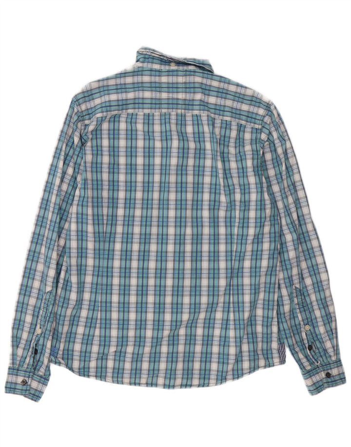White Stuff Mens Camisa Slim Fit Algodão Xadrez Azul Médio