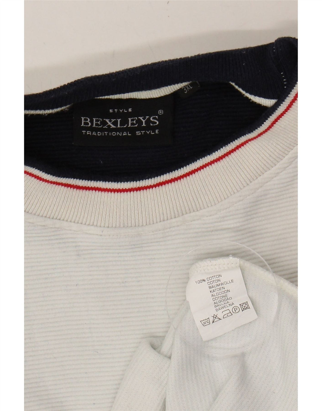 BEXLEYS Mens Crew Neck Jumper Sweater 3XL White Striped Cotton Vintage Bexleys and Second-Hand Bexleys from Messina Hembry 