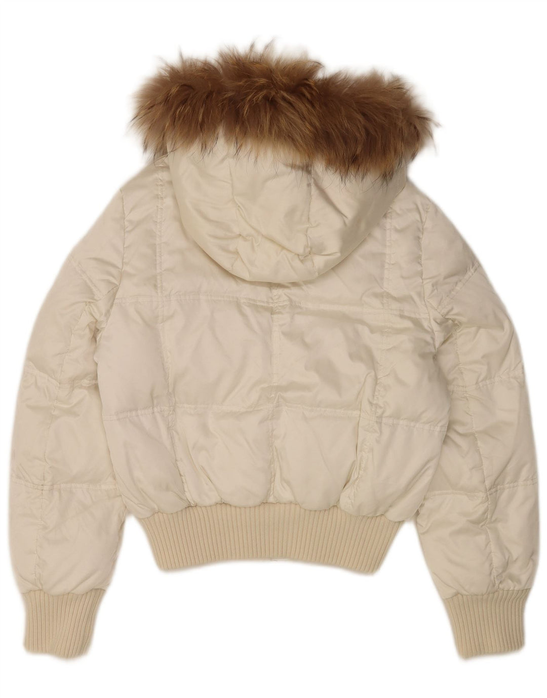 Jaqueta acolchoada com capuz feminina vintage UK 14 nylon branco médio