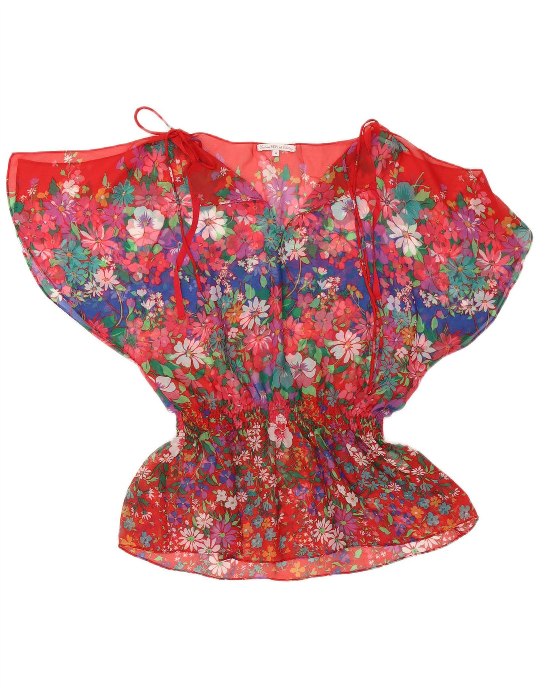Blusa feminina Replay UK 14 poliéster floral vermelho médio