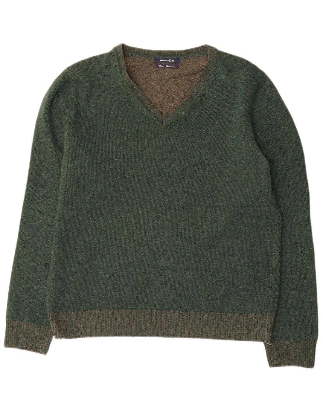 Suéter masculino Massimo Dutti com decote em V de lã verde médio