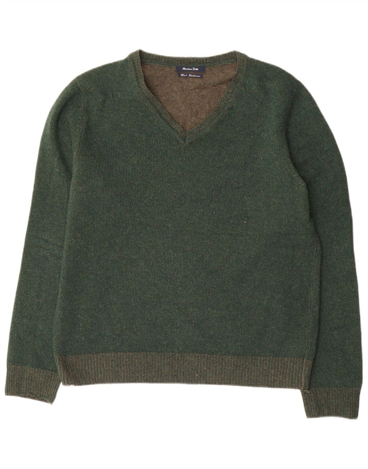 Suéter masculino Massimo Dutti com decote em V de lã verde médio