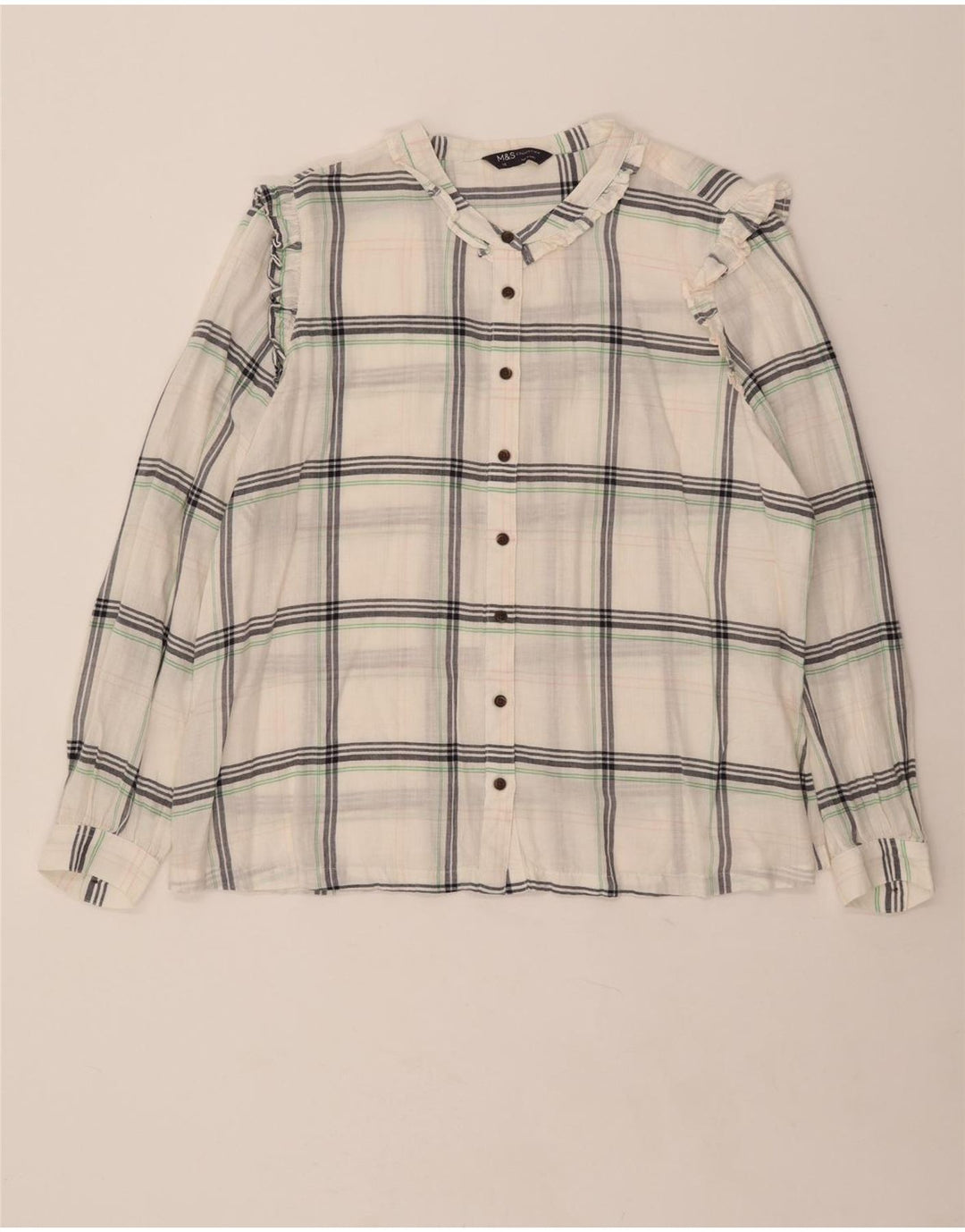 Blusa feminina MARKS & SPENCER UK 18 XL algodão xadrez branco