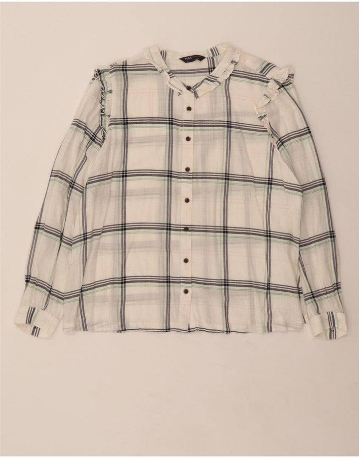 Blusa feminina MARKS & SPENCER UK 18 XL algodão xadrez branco