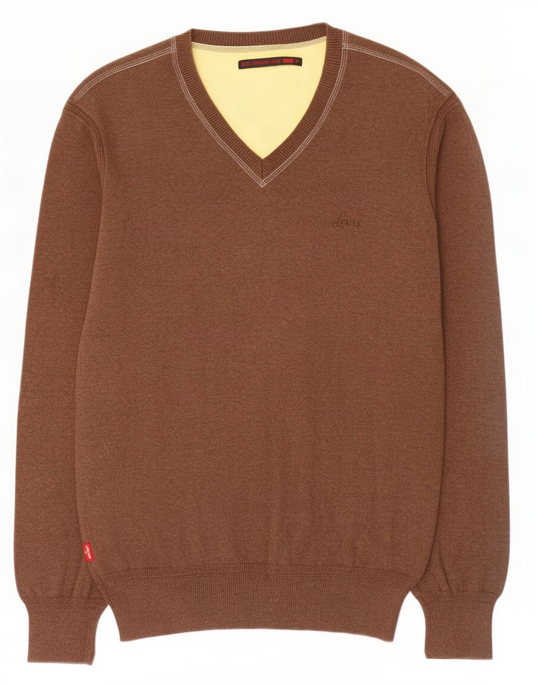 Suéter masculino Levi's com decote em V de algodão marrom médio