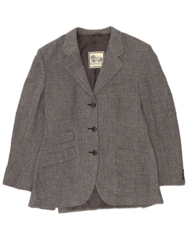 Jaqueta blazer feminina Norton & Wilson com 3 botões Reino Unido 12 espinha de peixe cinza médio