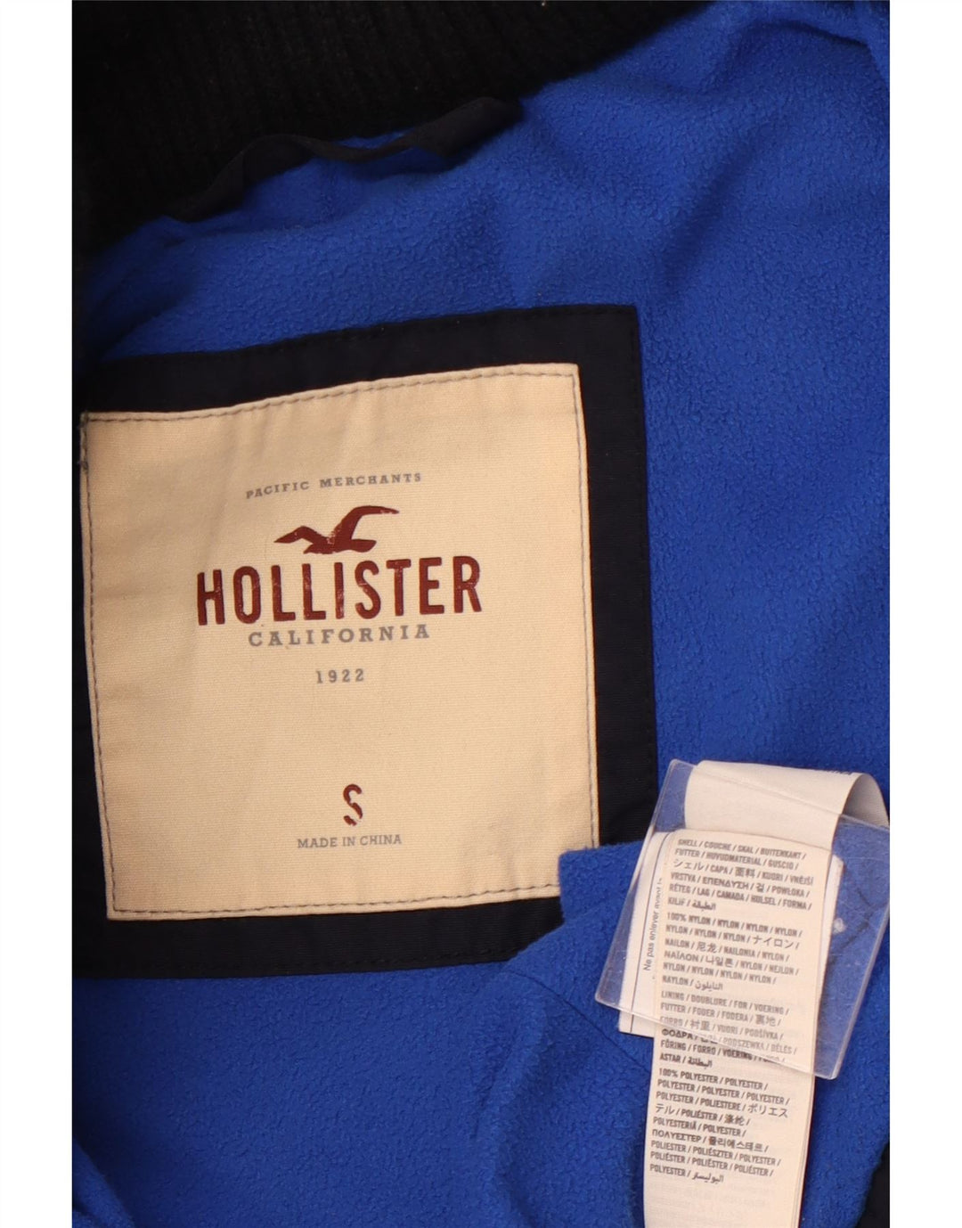 Jaqueta corta-vento feminina HOLLISTER com capuz UK 10 pequena azul marinho nylon
