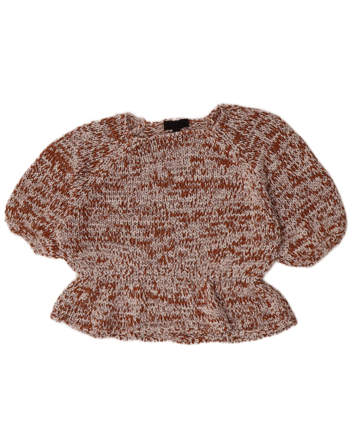 Blusa feminina de crochê grande Zara Top Reino Unido 10 algodão marrom pequeno