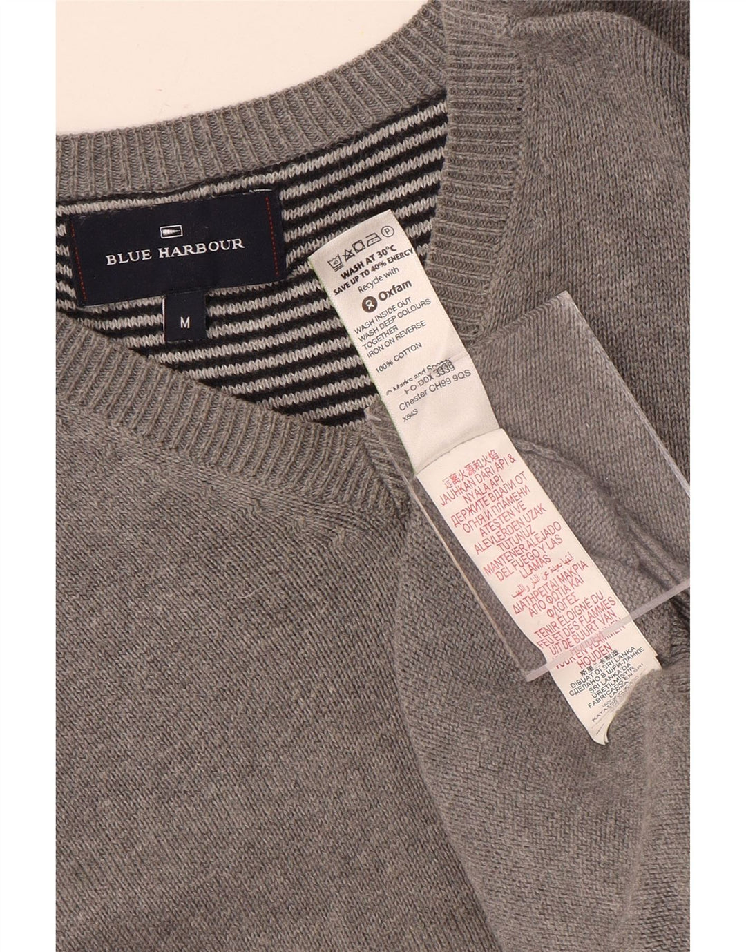 Suéter masculino Marks & Spencer Blue Harbor com decote em V, algodão cinza médio