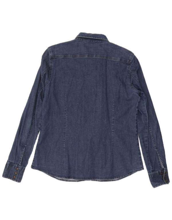 Camisa jeans feminina Carrera UK 14 grande algodão azul