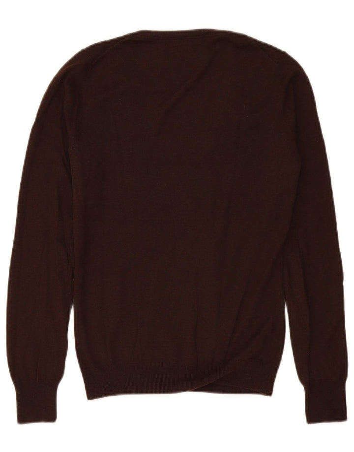 Suéter feminino Massimo Dutti com decote em V Reino Unido 10 pequeno seda marrom