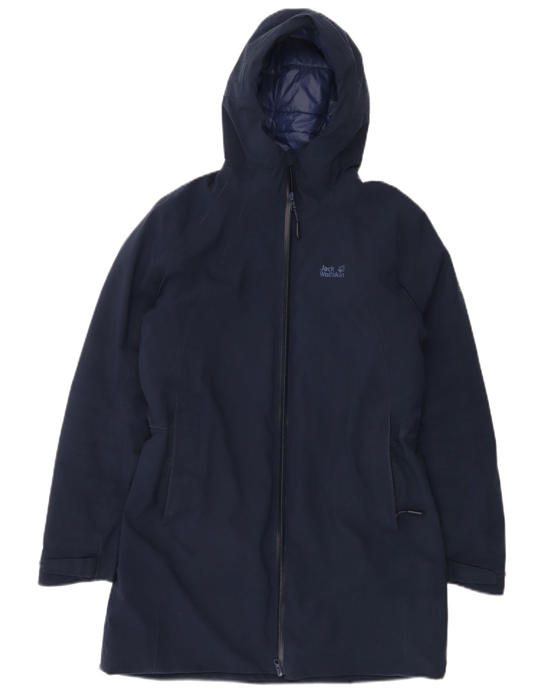 JACK WOLFSKIN Casaco corta-vento feminino grande com capuz Reino Unido 6 XS Azul marinho