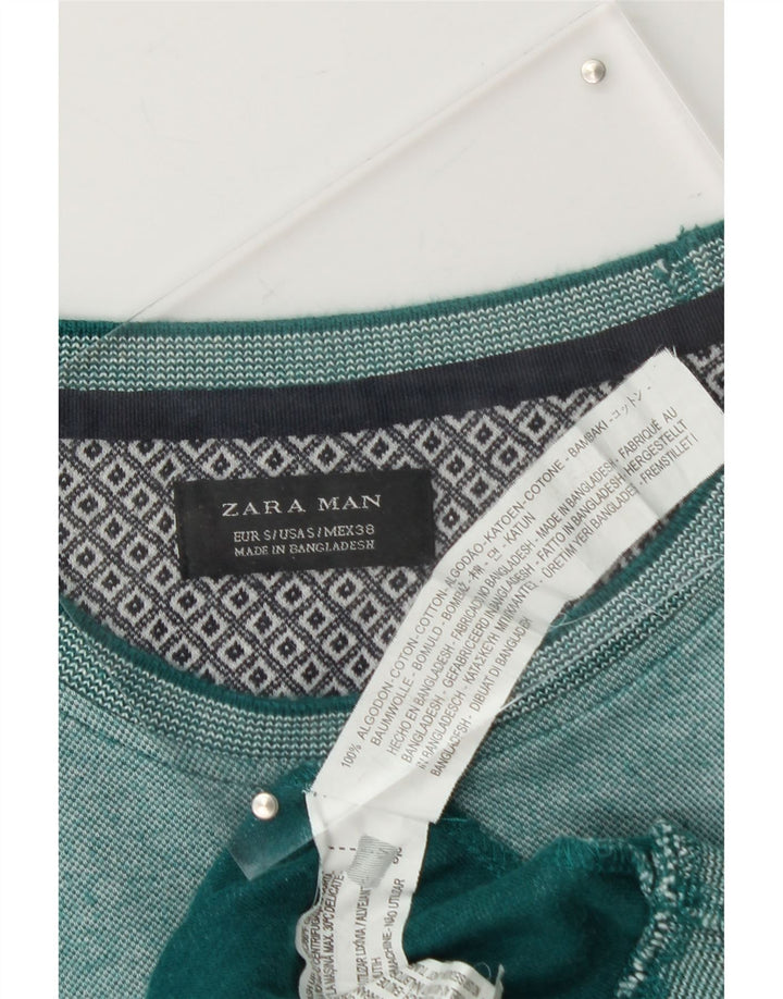 ZARA Mens Crew Neck Jumper Sweater Small Green Cotton Vintage Zara and Second-Hand Zara from Messina Hembry 