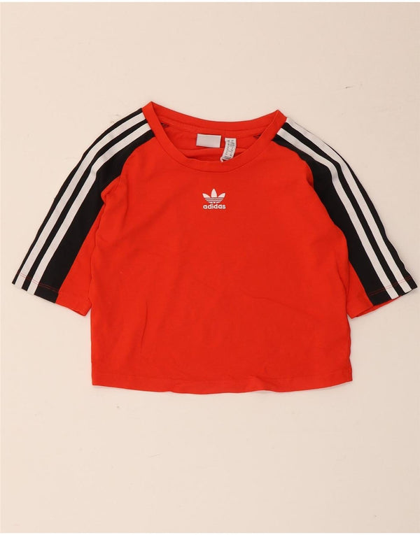 Adidas Womens Crop Graphic T-Shirt Top UK 6 XS Vermelho Colourblock Algodão