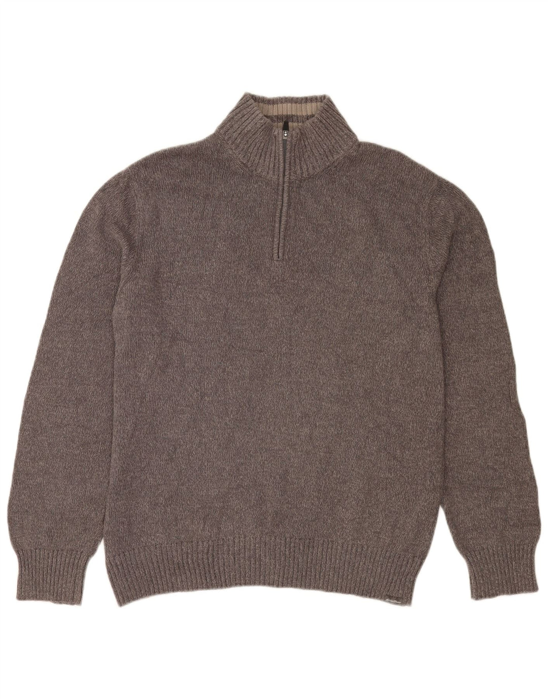 Suéter masculino Eddie Bauer com zíper e gola grande de algodão manchado cinza