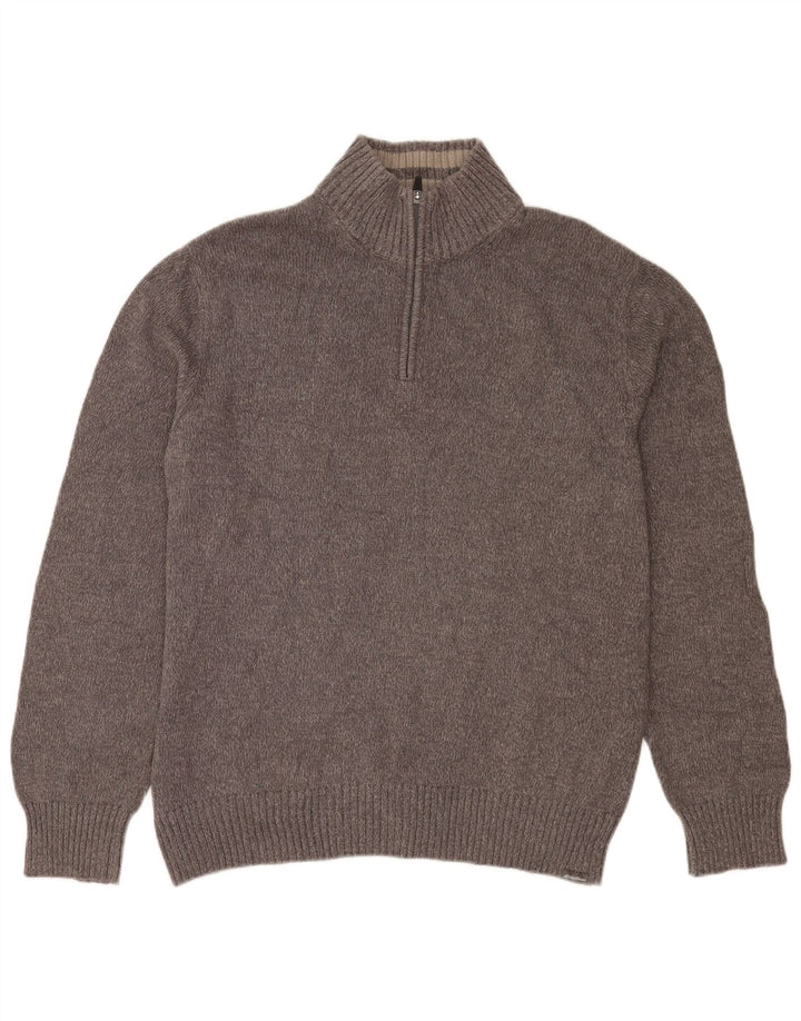 Suéter masculino Eddie Bauer com zíper e gola grande de algodão manchado cinza