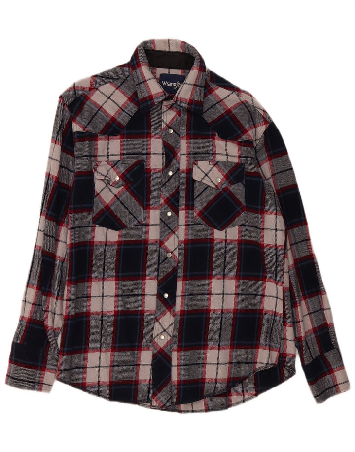 Camisa masculina de flanela Wrangler de algodão xadrez azul marinho médio
