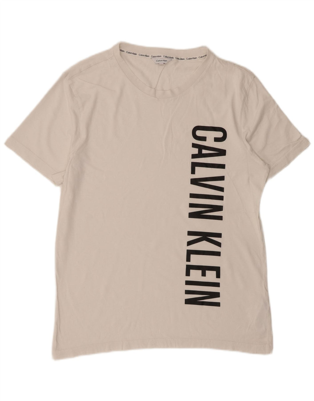 Calvin Klein Camiseta masculina gráfica Top médio algodão branco