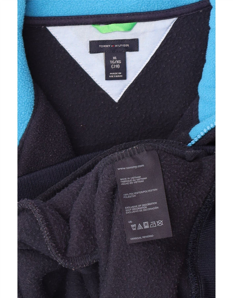 TOMMY HILFIGER Boys Graphic Fleece Jacket 15-16 Years XL Navy Blue Vintage Tommy Hilfiger and Second-Hand Tommy Hilfiger from Messina Hembry 
