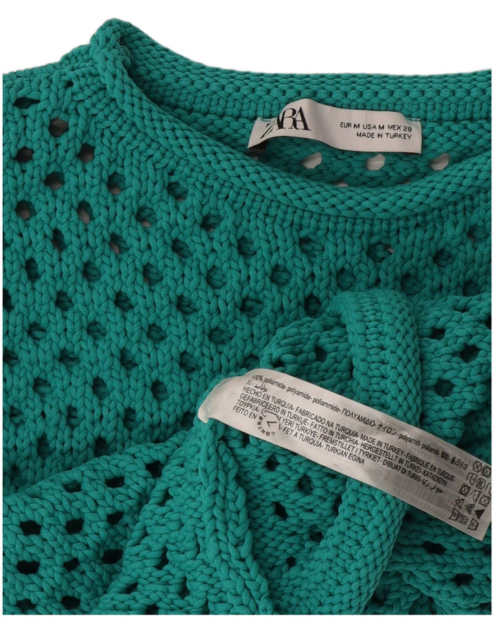 Zara Top feminino transparente de crochê verde médio poliamida