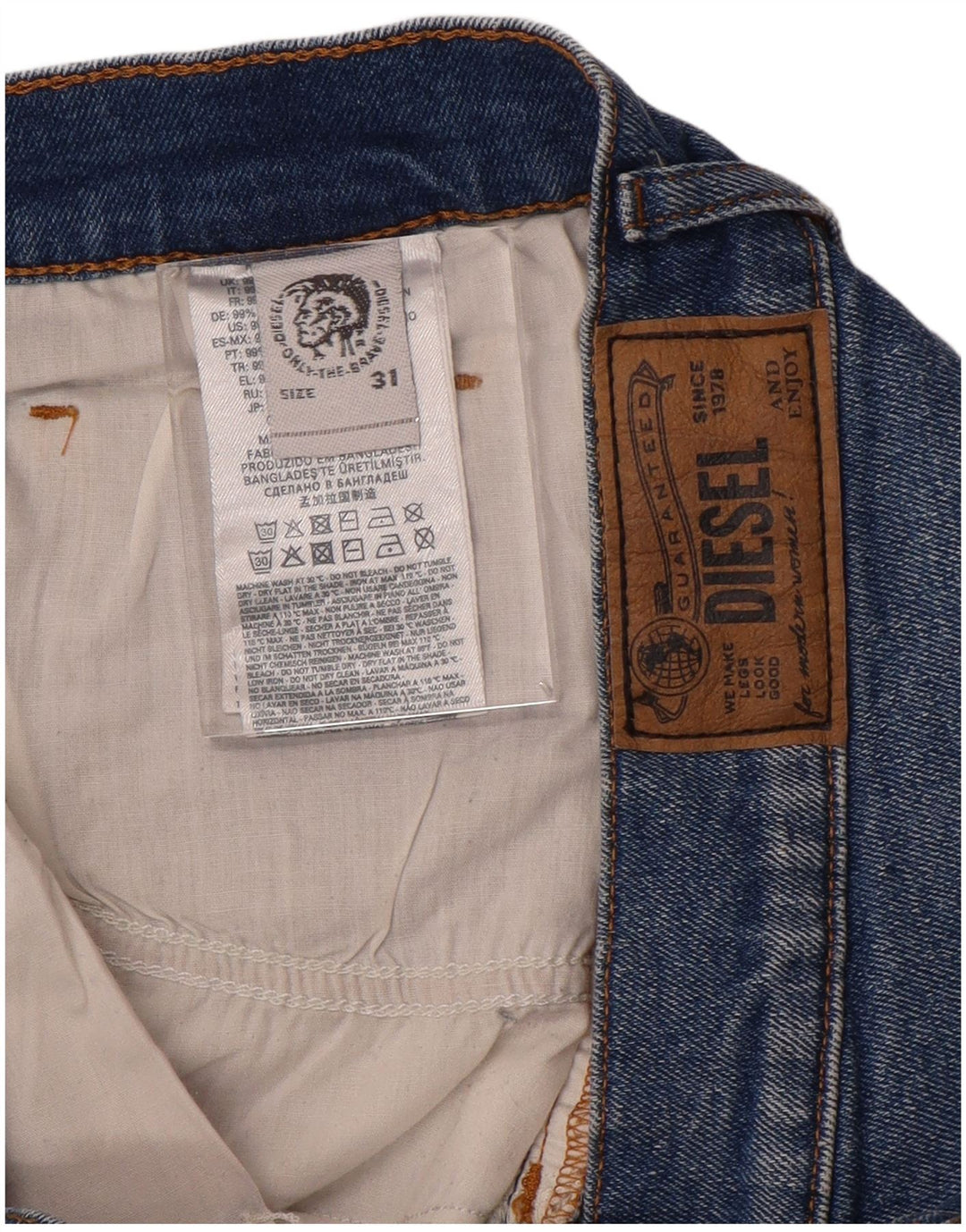 Shorts jeans feminino DIESEL desgastado W31 algodão azul médio