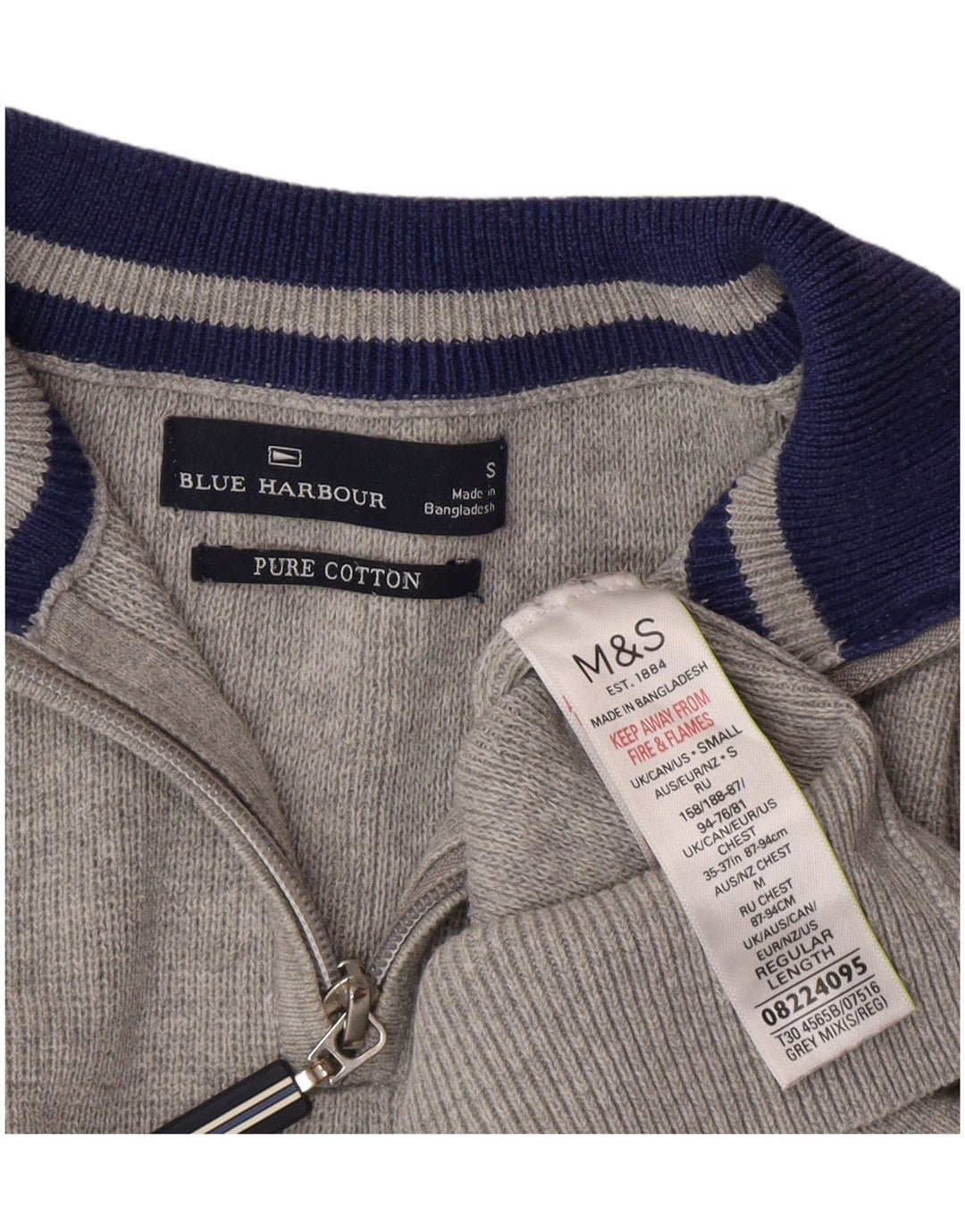 Suéter masculino Marks & Spencer Blue Harbor com zíper e gola pequena cinza