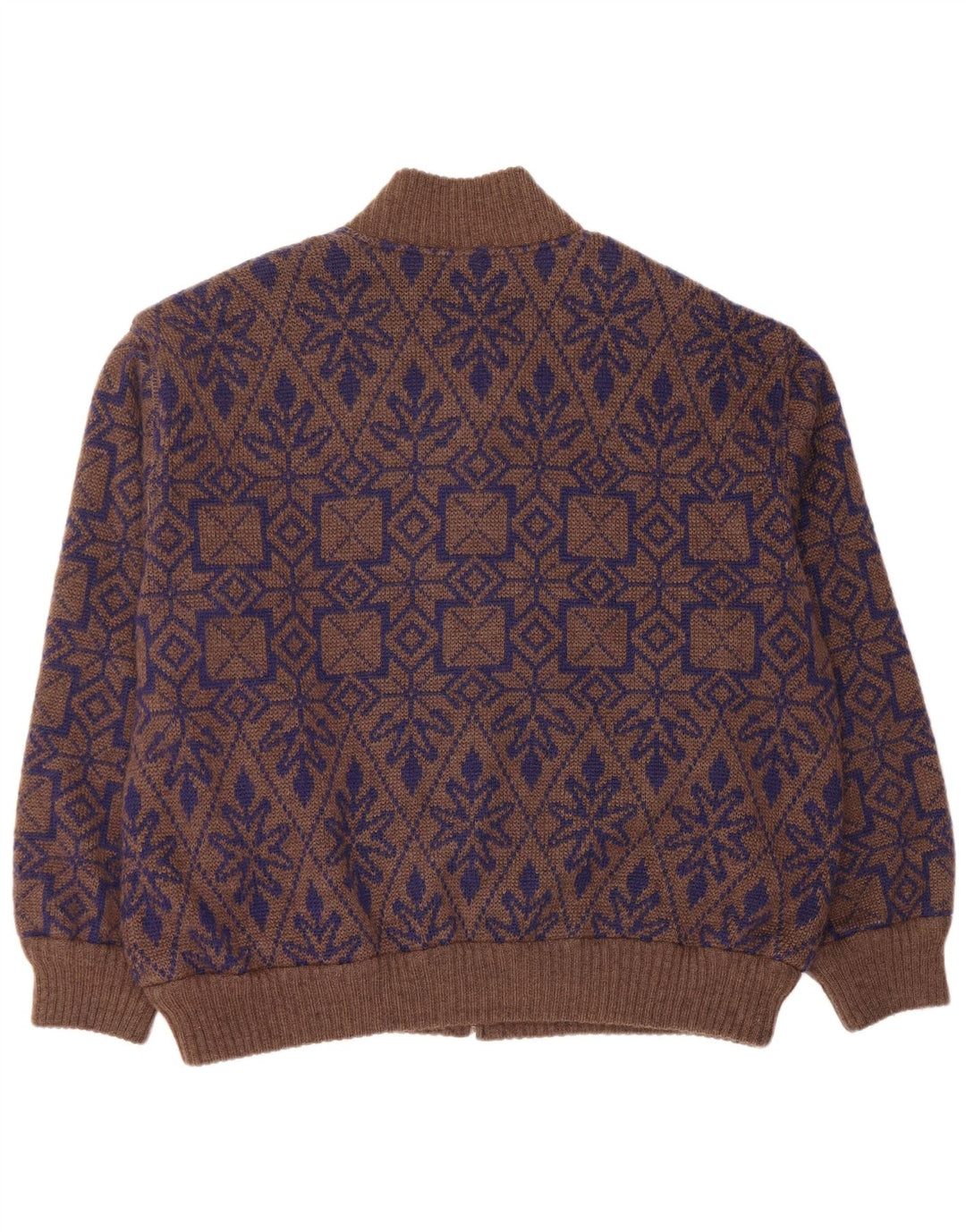 Suéter cardigã masculino reversível VINTAGE XL marrom Fair Isle