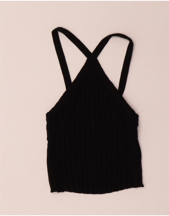 Zara Womens Crop Top UK 8 Pequeno Algodão Preto