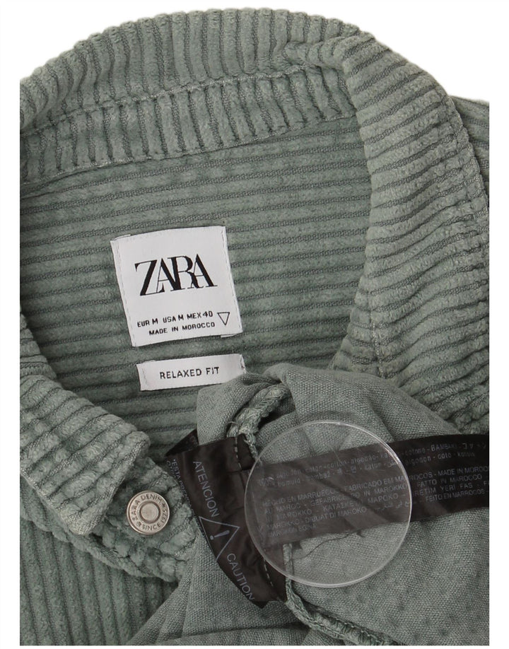 Camisa masculina de veludo cotelê ZARA com ajuste relaxado de algodão verde médio