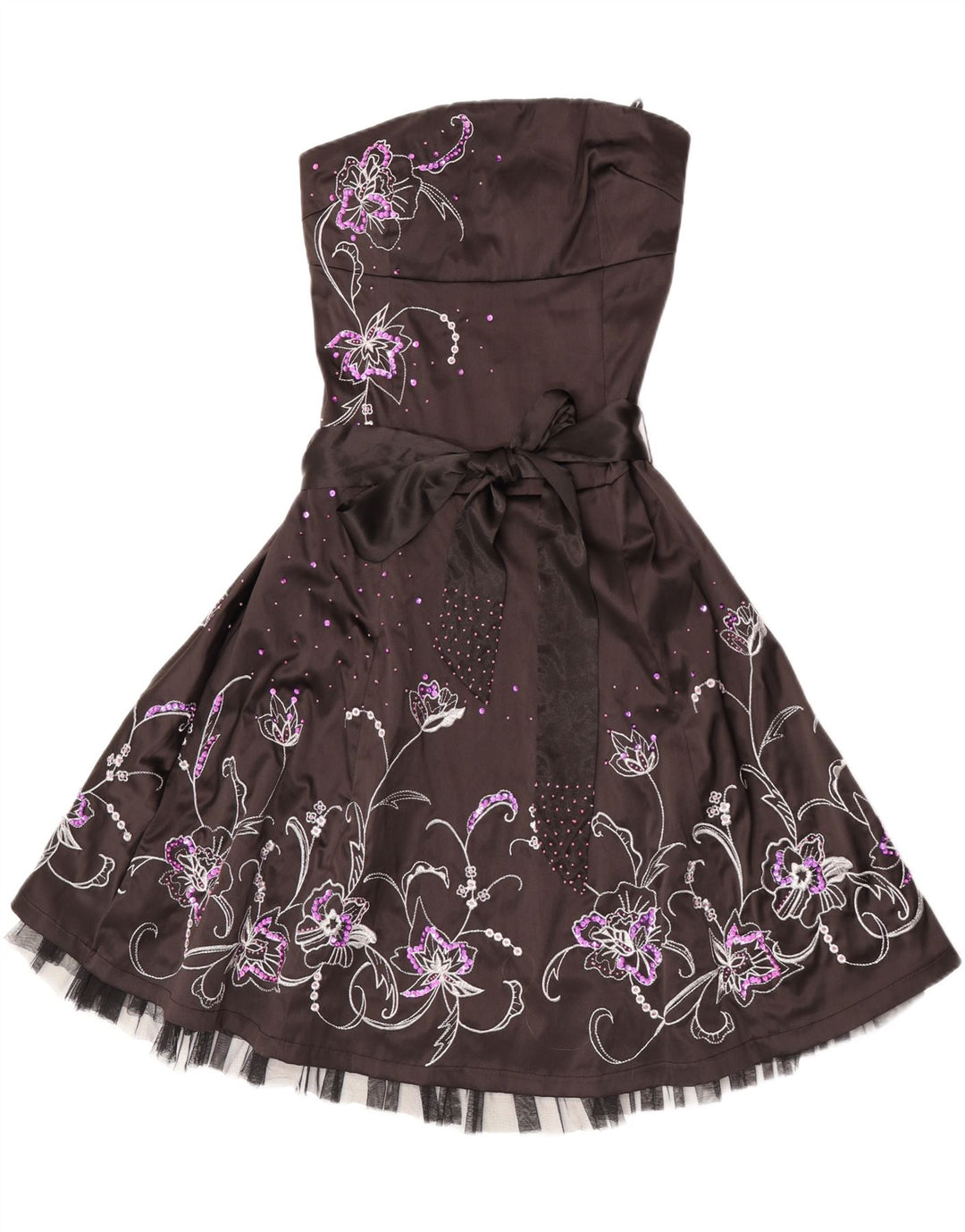 Vestido feminino Jane Norman sem alças UK 12 poliéster floral preto médio