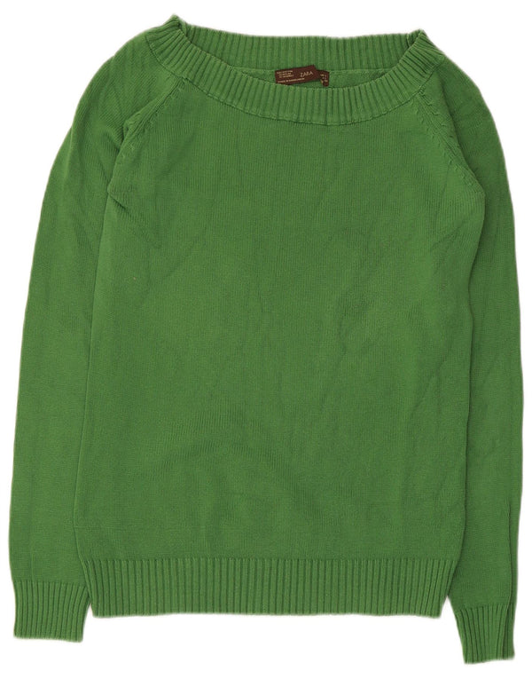 Zara Suéter feminino com gola canoa, Reino Unido 14, grande, algodão verde