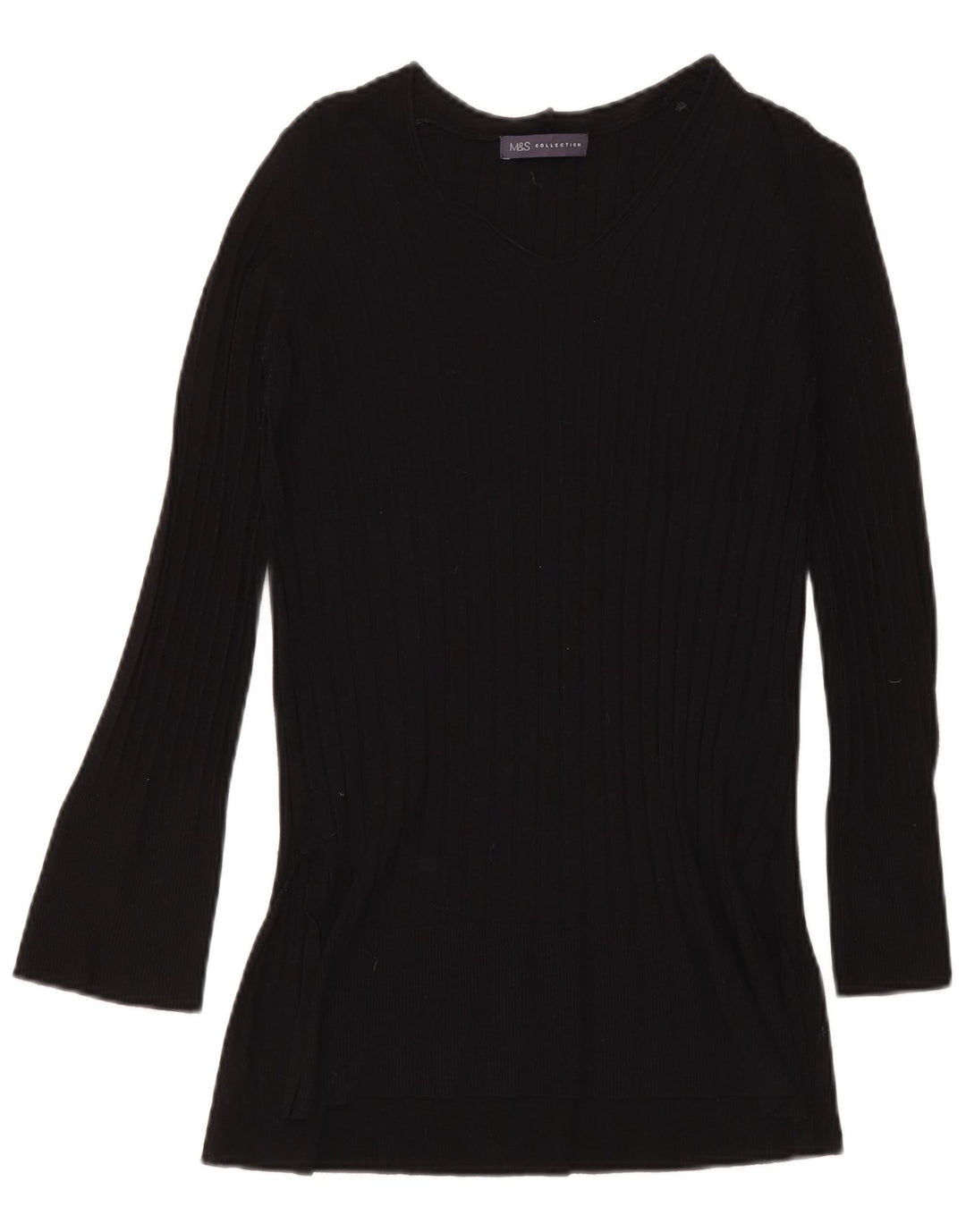 Suéter feminino Marks & Spencer com decote em V Reino Unido 8 pequeno preto viscose