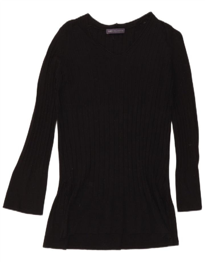 Suéter feminino Marks & Spencer com decote em V Reino Unido 8 pequeno preto viscose