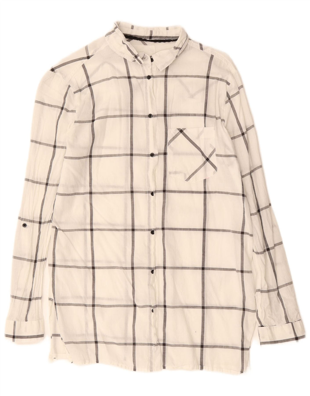 Camisa feminina Brugi UK 14 médio branco xadrez algodão