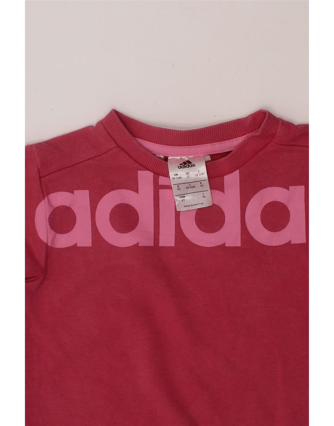 ADIDAS Baby Girls Graphic Sweatshirt Jumper 18-24 Months Pink Cotton Vintage Adidas and Second-Hand Adidas from Messina Hembry 