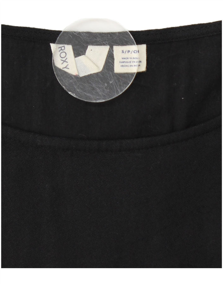 Vestido feminino ROXY manga comprida evasê Reino Unido 10 pequeno algodão preto