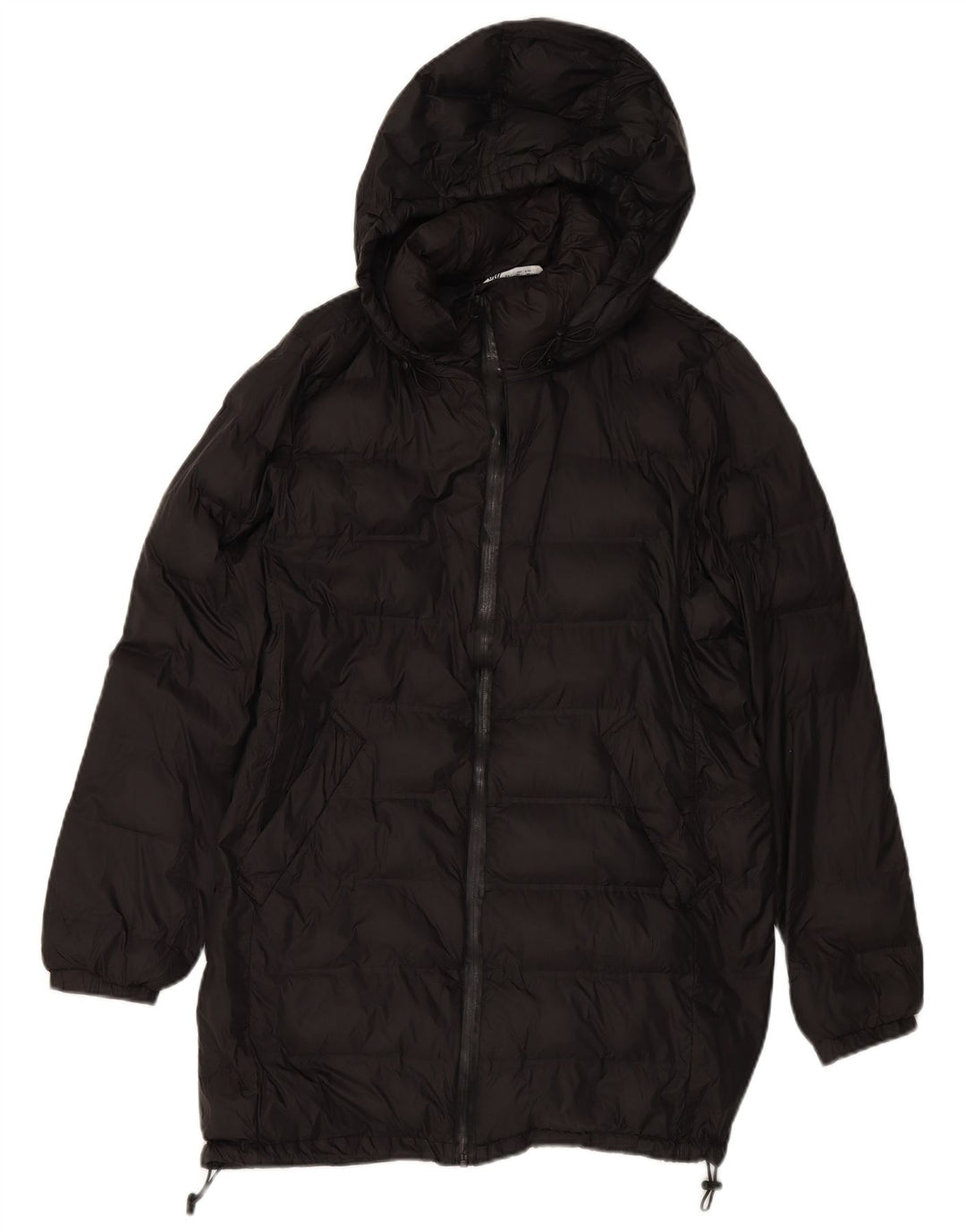 Casaco acolchoado com capuz feminino ZARA UK 16 grande poliéster preto