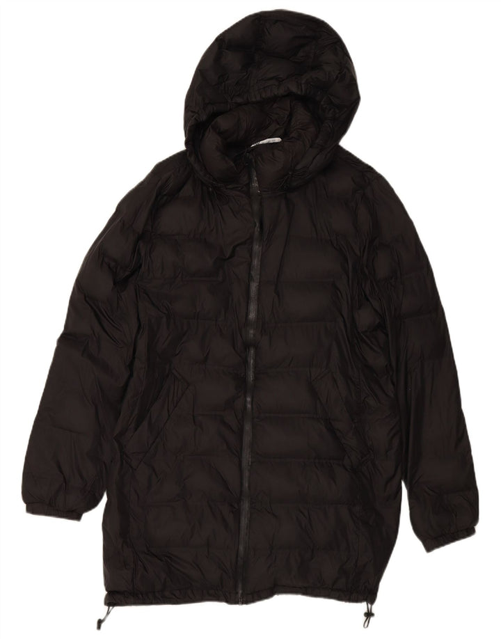 Casaco acolchoado com capuz feminino ZARA UK 16 grande poliéster preto