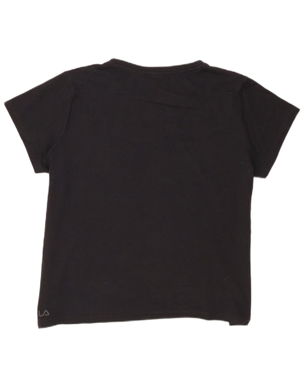 Fila Womens Graphic T-Shirt Top UK 14 Grande Algodão Preto